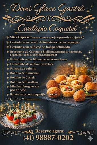 Cardápio coquetel com canapés e finger foods
