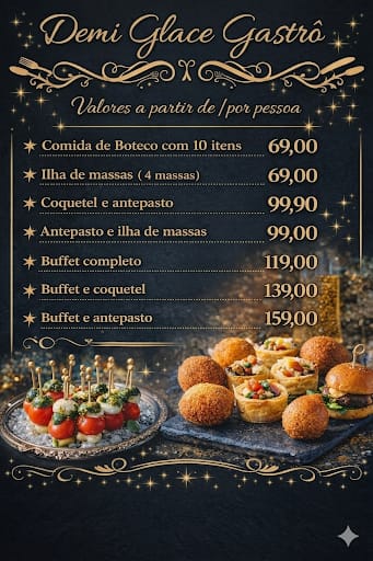 Tabela de valores por pessoa dos buffets
